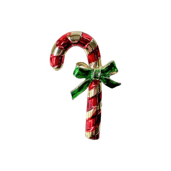 GERRY'S Vintage Candy Cane Brooch, Red Enamel Holiday Pin - Picture 3 of 3